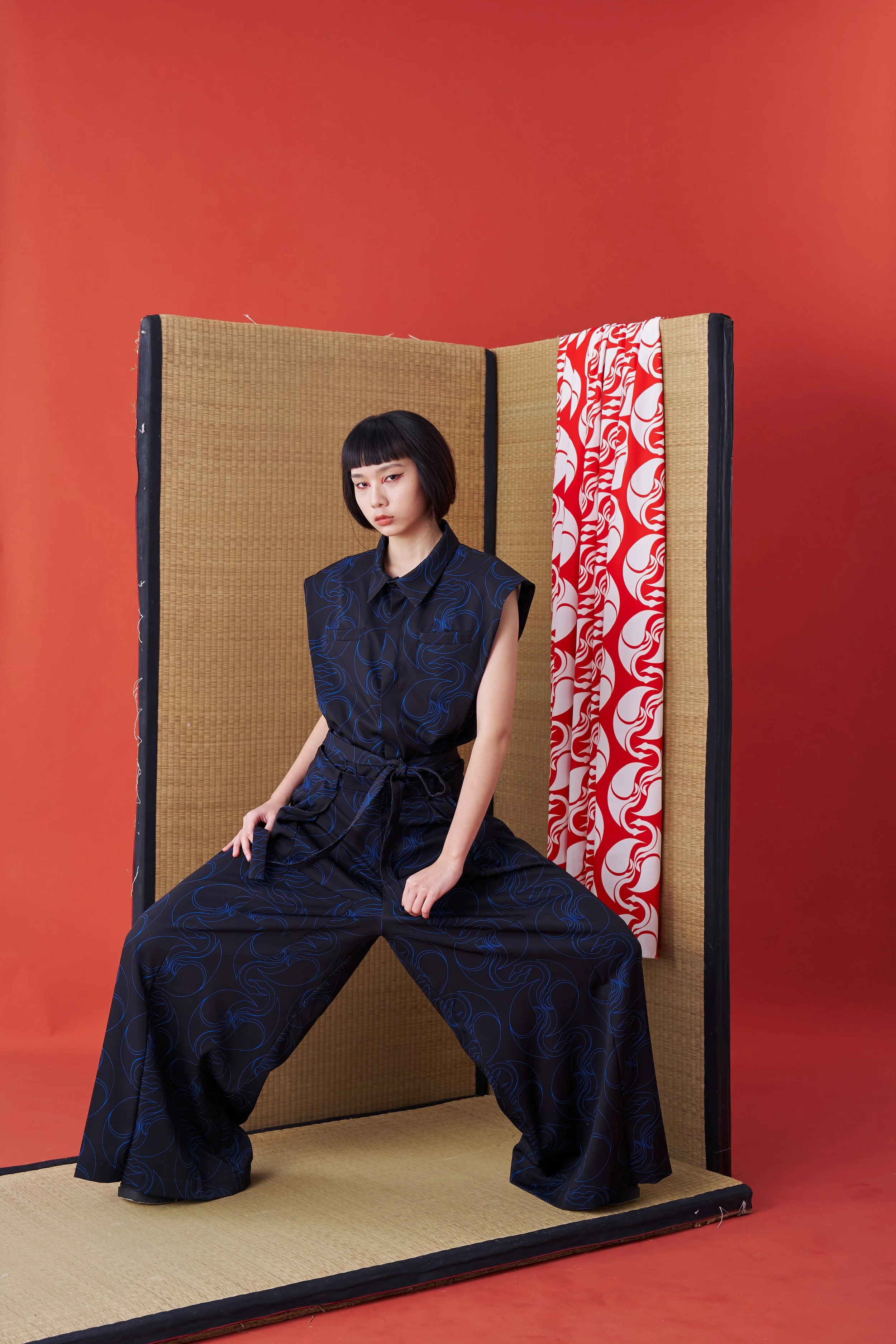 INF Japanese hakama-style Deconstructed Wide-leg Trousers (Blue